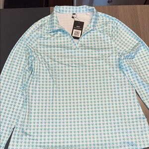 Blue and White Houndstooth Long Sleeve Shirt